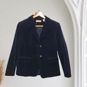 Kate Hill jacket women's size 2p 2 petite dark blue velour Velvet like l…